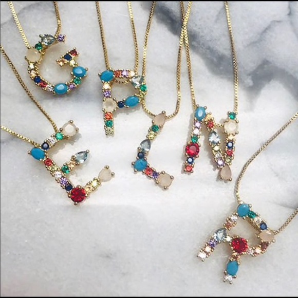 Multi-colored CZ & Stone Initial Necklaces-Boutique - Picture 15 of 16